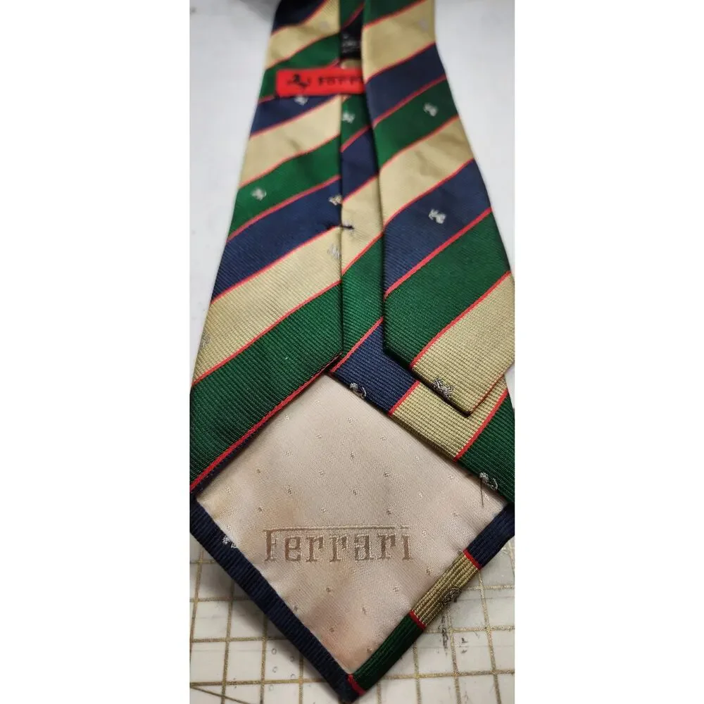 Ferrari Mens Silk Neck Tie Striped Repp Graphic‎ Hand Made Spain See Pics